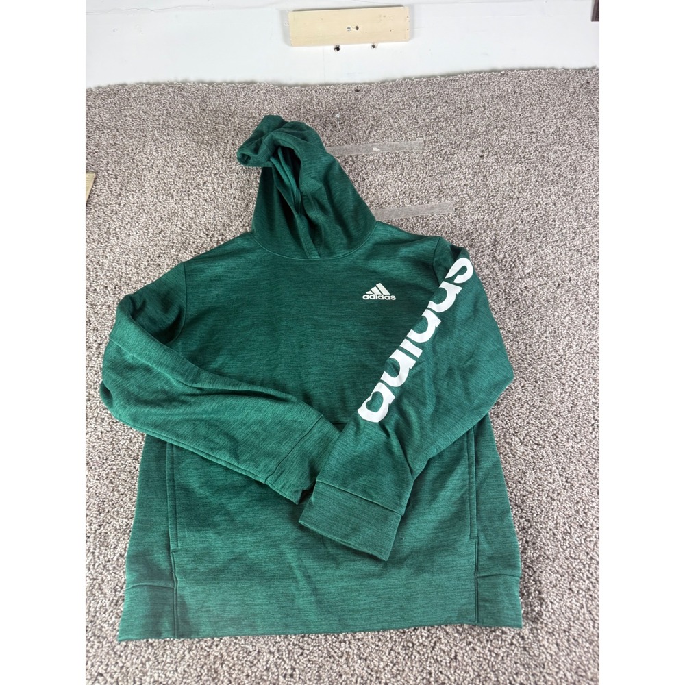 Adidas Mens Green‎ Heathered Logo Graphic Sleeve Fleece Hoodie Regular Fit L